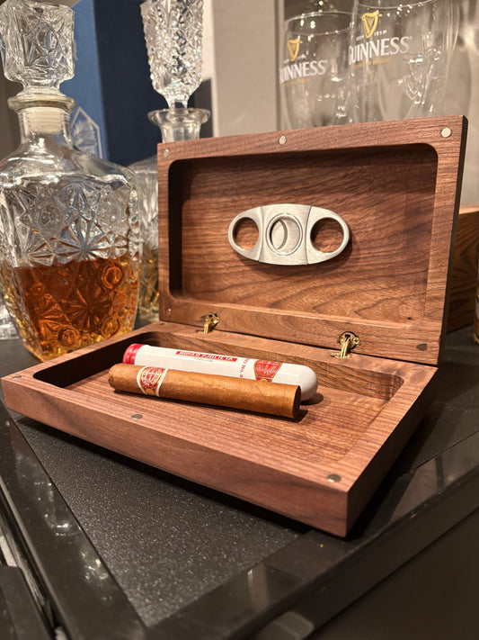 Handcrafted Wooden Cigar Box with Clippers